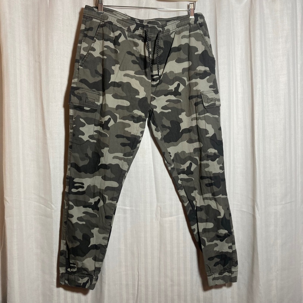 Tony Hawk Mens Camo Crop Cargo Jogger Pants Grey Green Ripstop XL HMP2382 Skater
